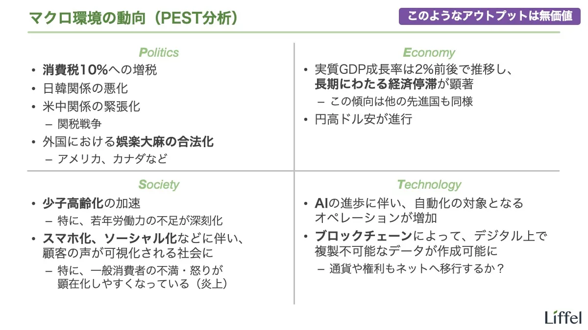 （無価値な）PEST分析の例